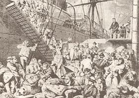 Farewell moment at Packhuskajen in Goteborg harbour, 1850