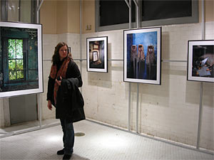 Helen at the photo exhibit at Ellis Island
