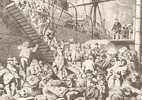 Avskedsstund vid Packhuskajen i Göteborg ca 1850